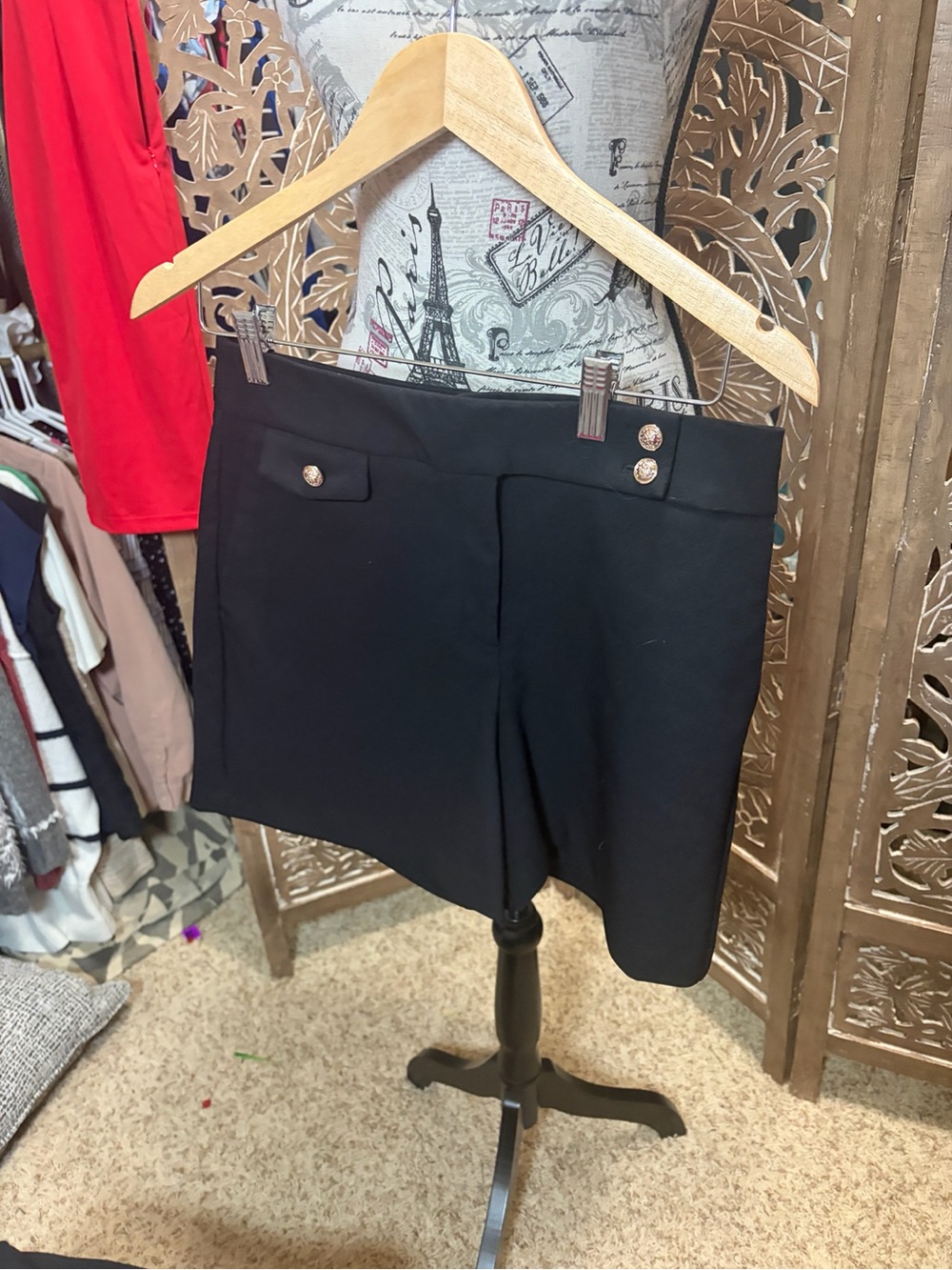 Rachel Zoe Black Dressy Shorts with Gold Buttons